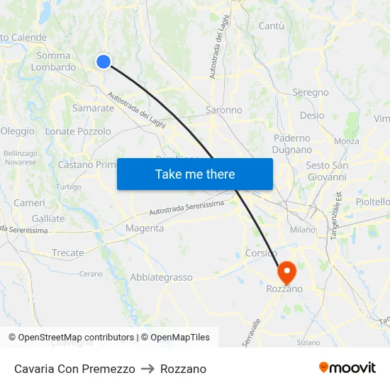 Cavaria con Premezzo to Rozzano map