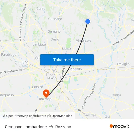 Cernusco Lombardone to Rozzano map