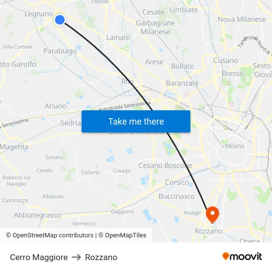 Cerro Maggiore to Rozzano map