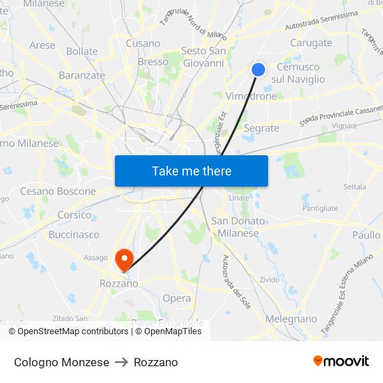 Cologno Monzese to Rozzano map