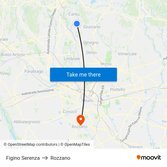Figino Serenza to Rozzano map