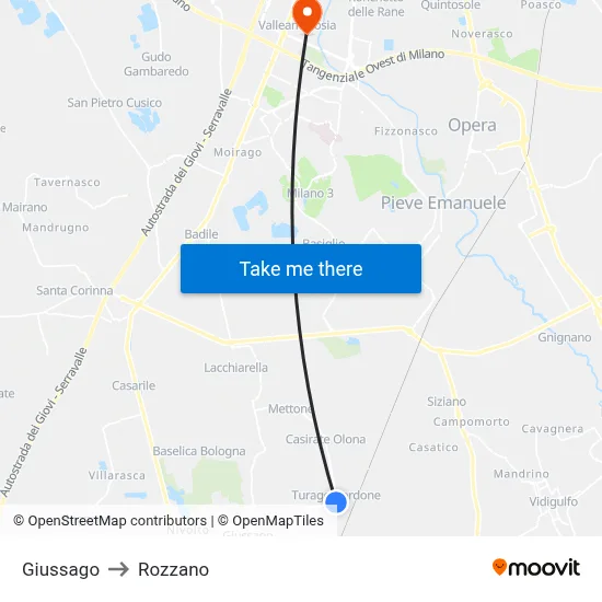 Giussago to Rozzano map