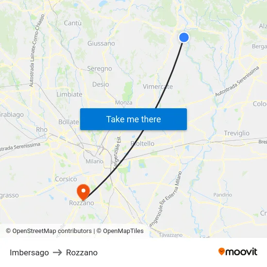 Imbersago to Rozzano map