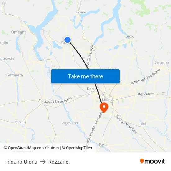 Induno Olona to Rozzano map