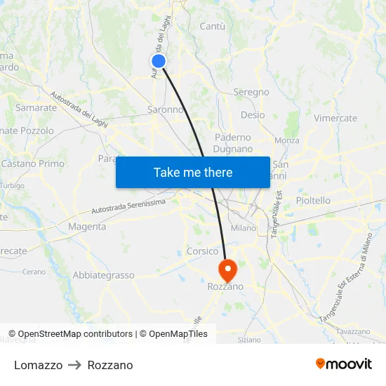 Lomazzo to Rozzano map