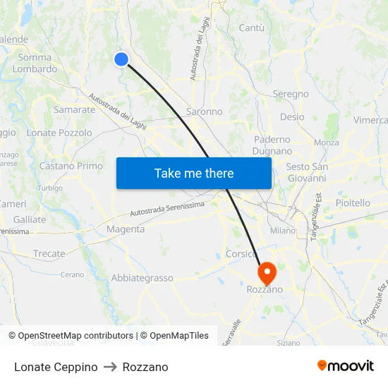 Lonate Ceppino to Rozzano map