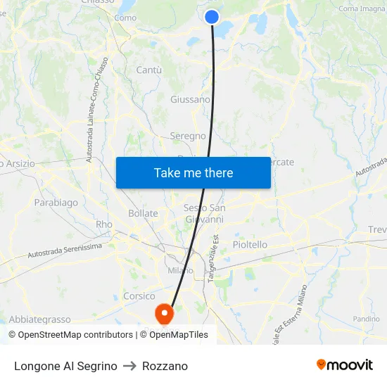 Longone Al Segrino to Rozzano map