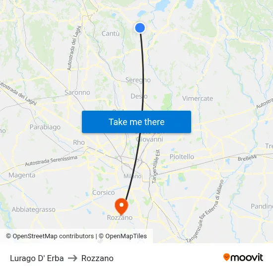 Lurago d'Erba to Rozzano map