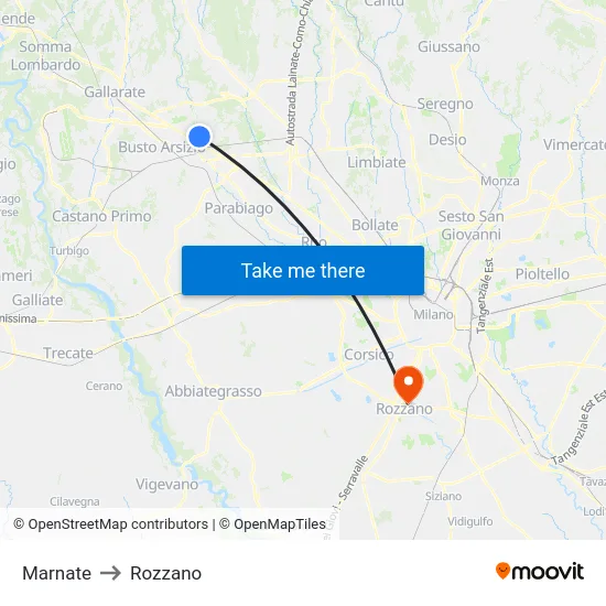 Marnate to Rozzano map