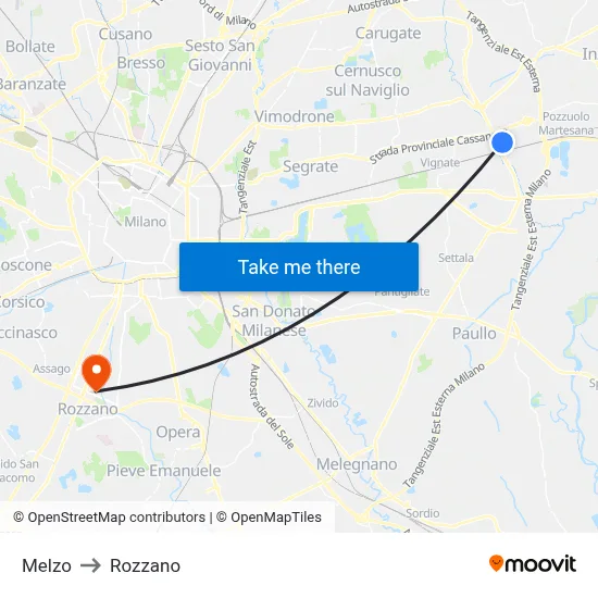 Melzo to Rozzano map
