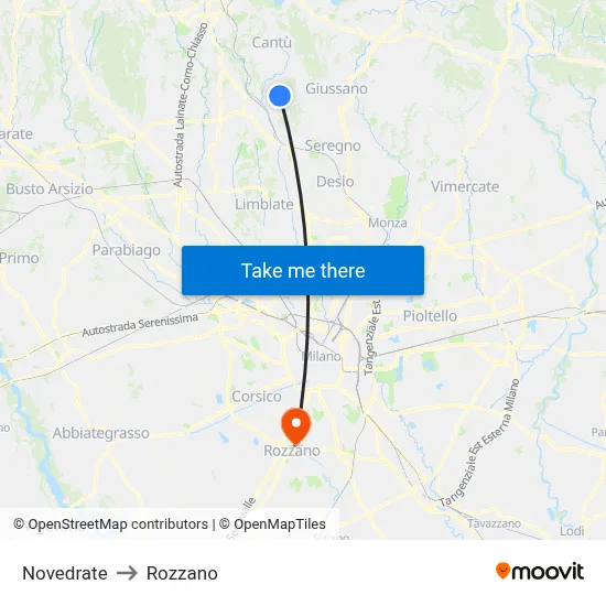 Novedrate to Rozzano map