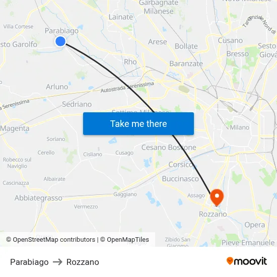 Parabiago to Rozzano map