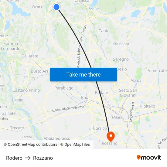 Rodero to Rozzano map