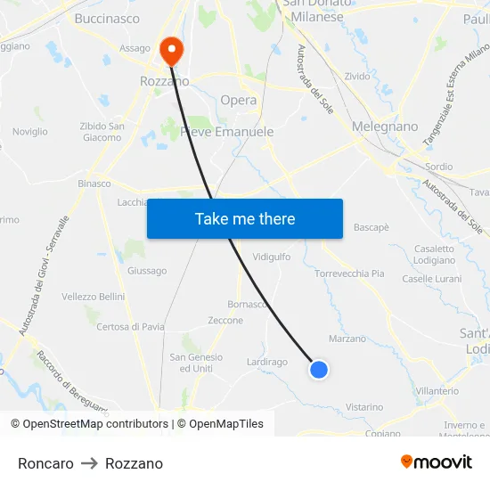 Roncaro to Rozzano map