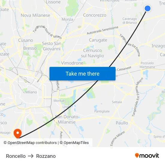 Roncello to Rozzano map