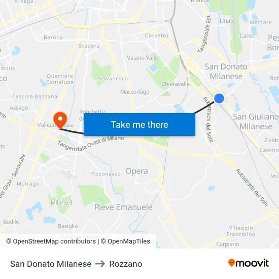 San Donato Milanese to Rozzano map