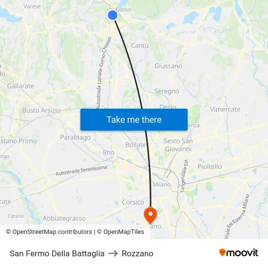 San Fermo Della Battaglia to Rozzano map