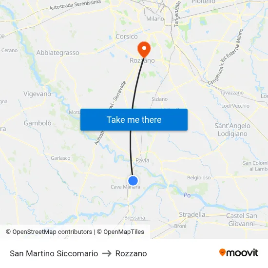 San Martino Siccomario to Rozzano map