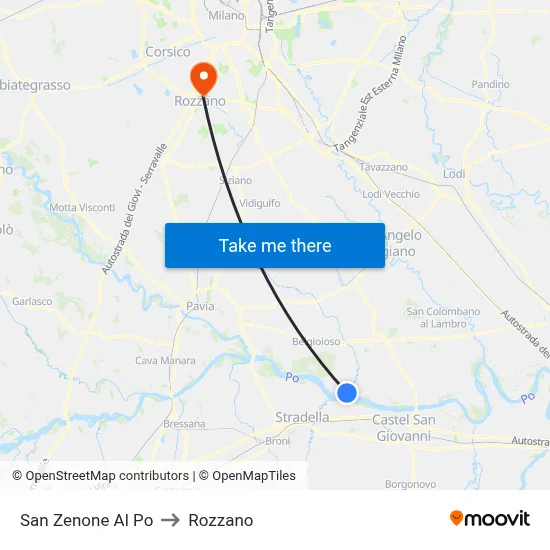San Zenone al Po to Rozzano map