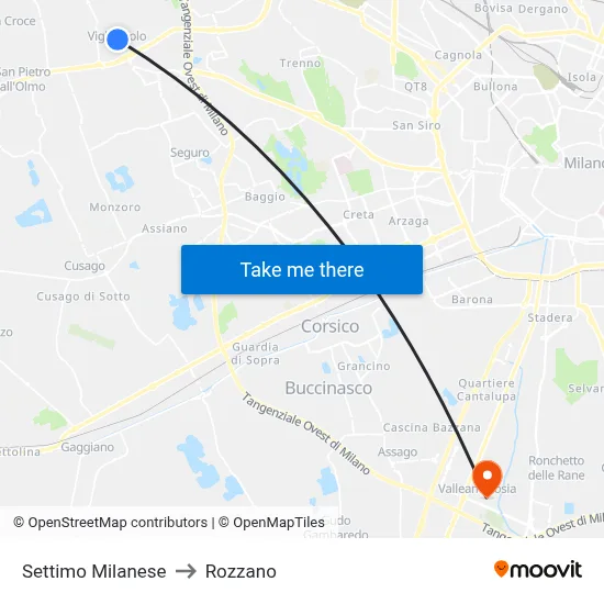 Settimo Milanese to Rozzano map