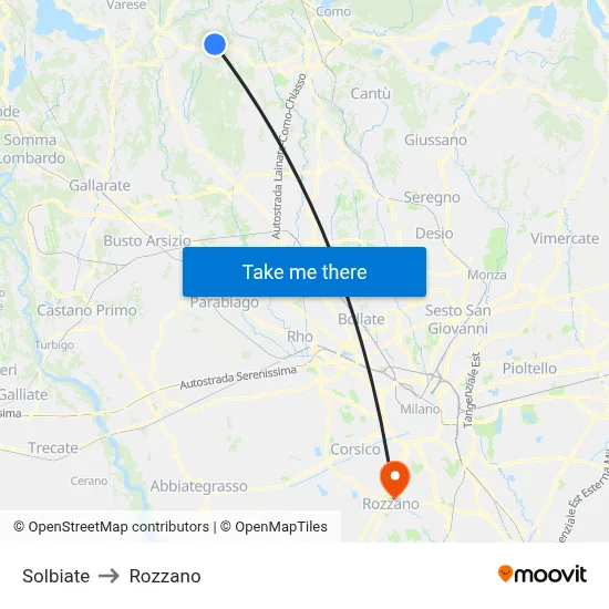 Solbiate to Rozzano map