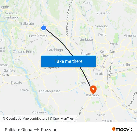 Solbiate Olona to Rozzano map