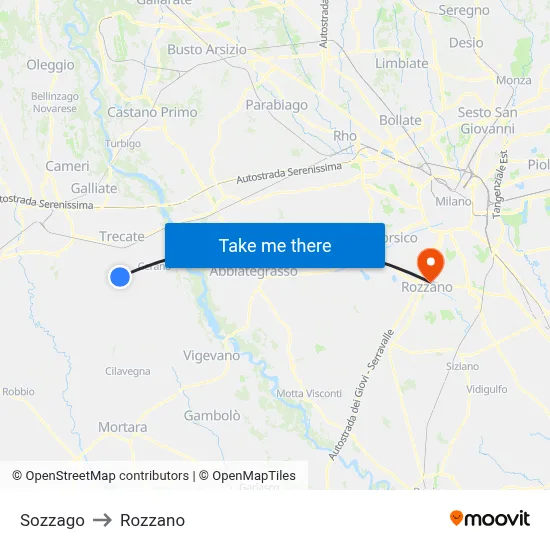 Sozzago to Rozzano map
