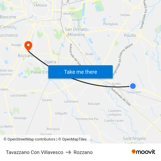 Tavazzano Con Villavesco to Rozzano map