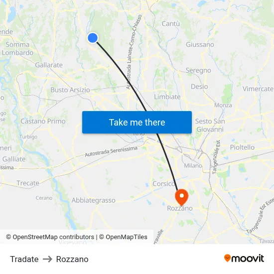 Tradate to Rozzano map