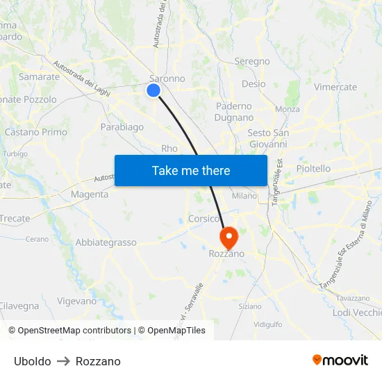Uboldo to Rozzano map