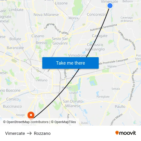 Vimercate to Rozzano map