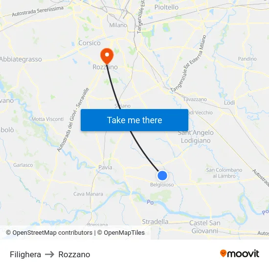 Filighera to Rozzano map