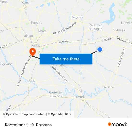 Roccafranca to Rozzano map