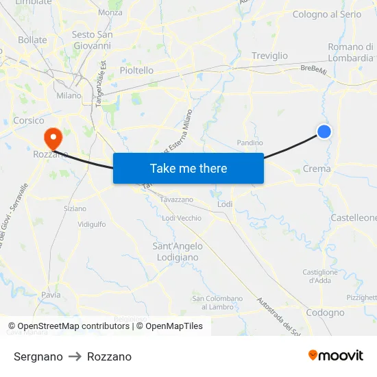 Sergnano to Rozzano map