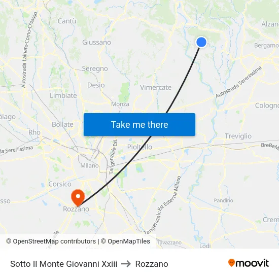 Sotto Il Monte Giovanni Xxiii to Rozzano map