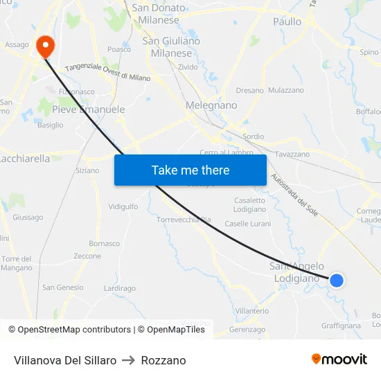 Villanova Del Sillaro to Rozzano map