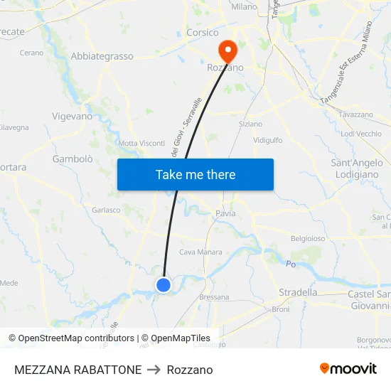 Mezzana Rabattone to Rozzano map