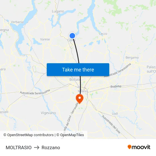 Moltrasio to Rozzano map
