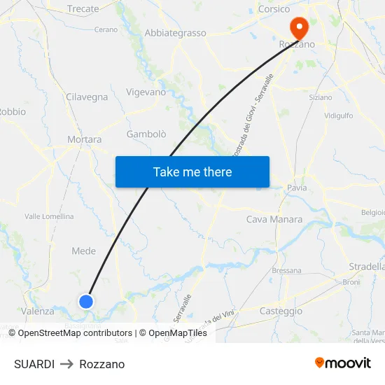 Suardi to Rozzano map