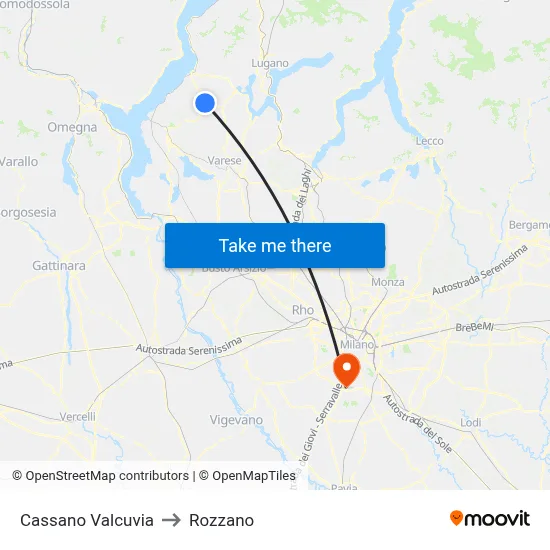 Cassano Valcuvia to Rozzano map
