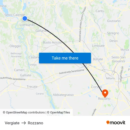 Vergiate to Rozzano map