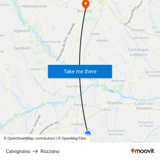 Calvignano to Rozzano map