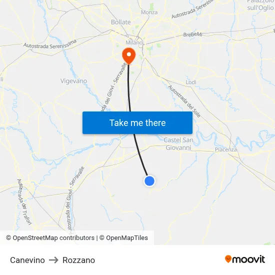 Canevino to Rozzano map