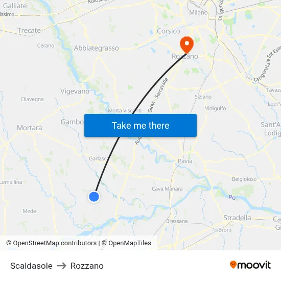 Scaldasole to Rozzano map
