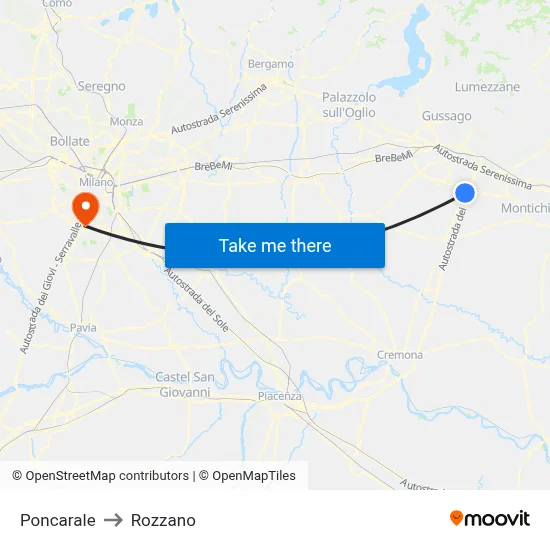 Poncarale to Rozzano map