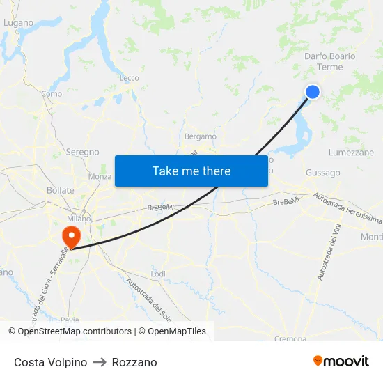 Costa Volpino to Rozzano map