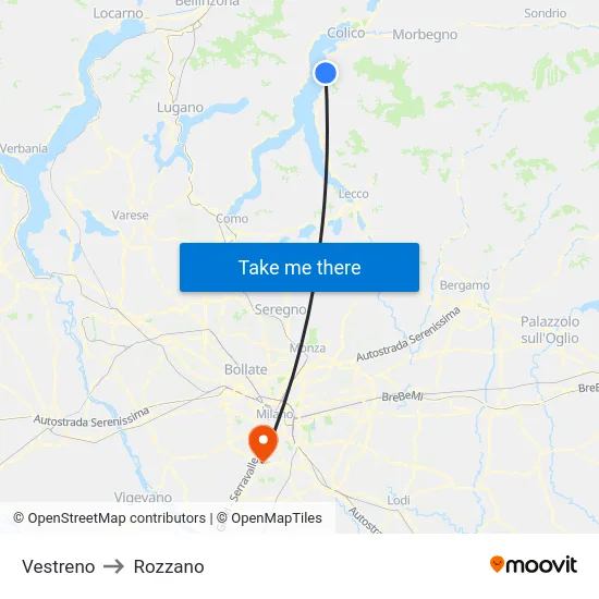 Vestreno to Rozzano map