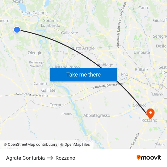 Agrate Conturbia to Rozzano map