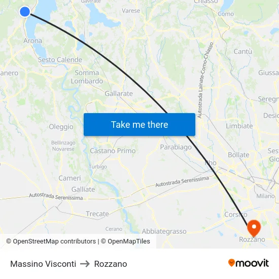 Massino Visconti to Rozzano map