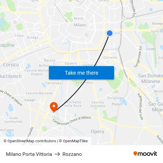 Milan Porta Vittoria to Rozzano map